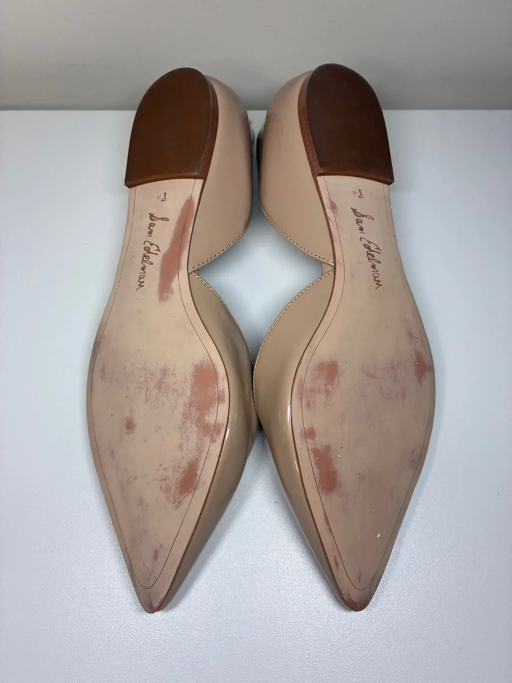 Sam Edelman Rodney Pointed Flats in Taupe- Patent Leather.